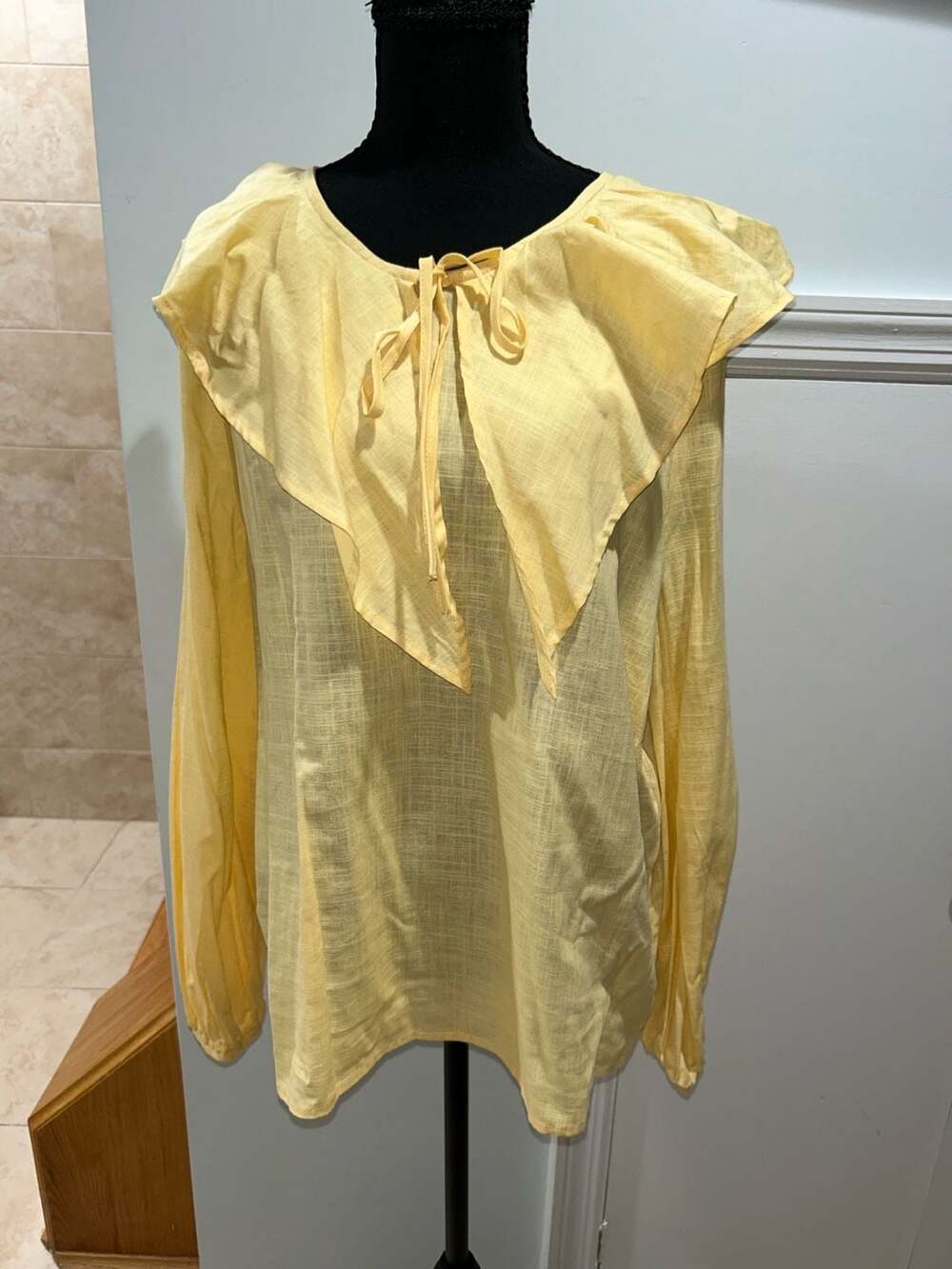 Yellow Long Sleeve Ruffle Collar Blouse